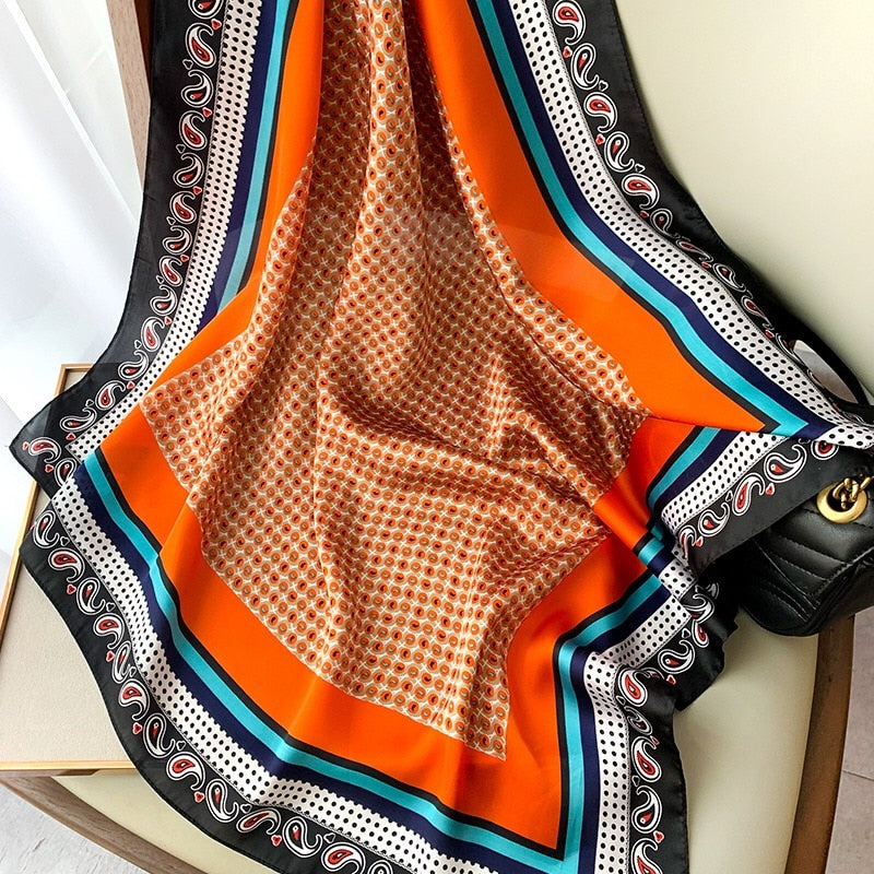 Beauty Fashion Silk Satin Hair Scarf Women Handkerchief Printed Female Square Head Bandana Small Neck muffler hijab lady girl