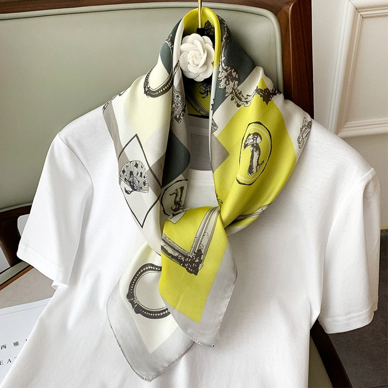 Beauty Fashion Silk Satin Hair Scarf Women Handkerchief Printed Female Square Head Bandana Small Neck muffler hijab lady girl