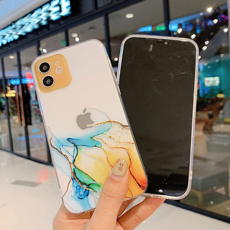 Apple Watercolor Painting Phone Case For iPhone 12 Pro 11 Pro Max X XR XS Max 7 8 6s Plus SE 2020 Clear Shockproof Soft TPU Back Cover