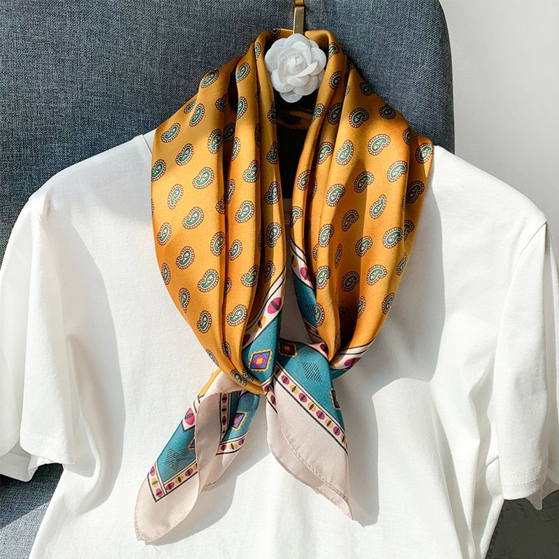 Beauty Fashion Silk Satin Hair Scarf Women Handkerchief Printed Female Square Head Bandana Small Neck muffler hijab lady girl