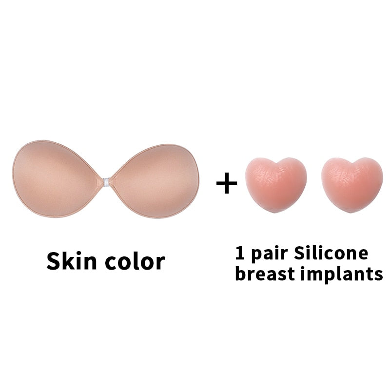 Woman's Clothes Invisible Push Up Bra Self-Adhesive Silicone Seamless Front Closure Sticky Backless Strapless Bra
