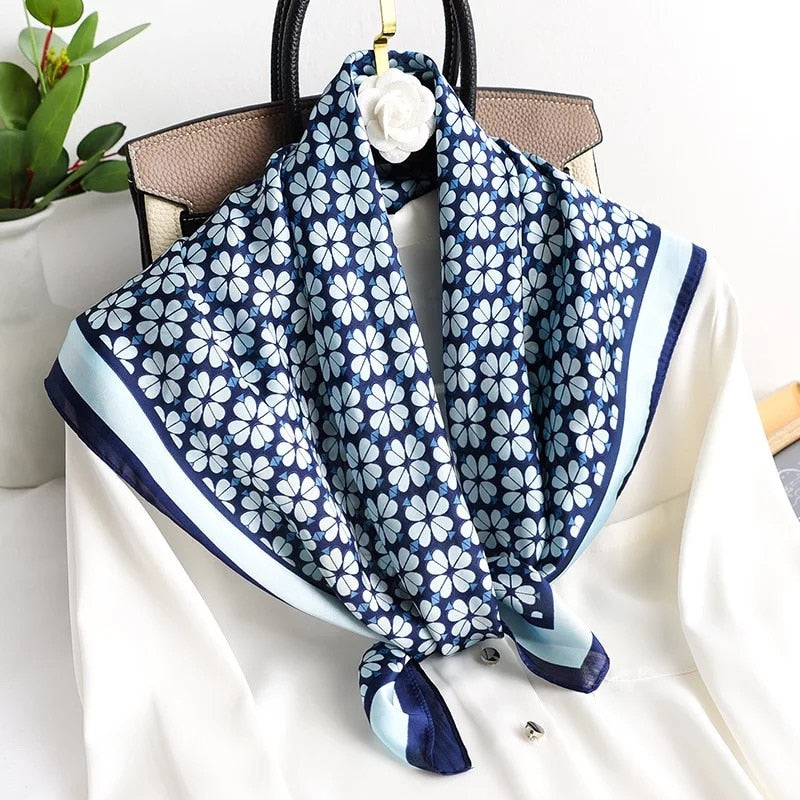Beauty Fashion Silk Satin Hair Scarf Women Handkerchief Printed Female Square Head Bandana Small Neck muffler hijab lady girl