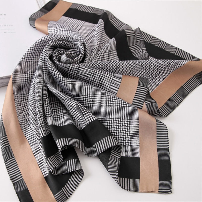 Beauty Fashion Silk Satin Hair Scarf Women Handkerchief Printed Female Square Head Bandana Small Neck muffler hijab lady girl