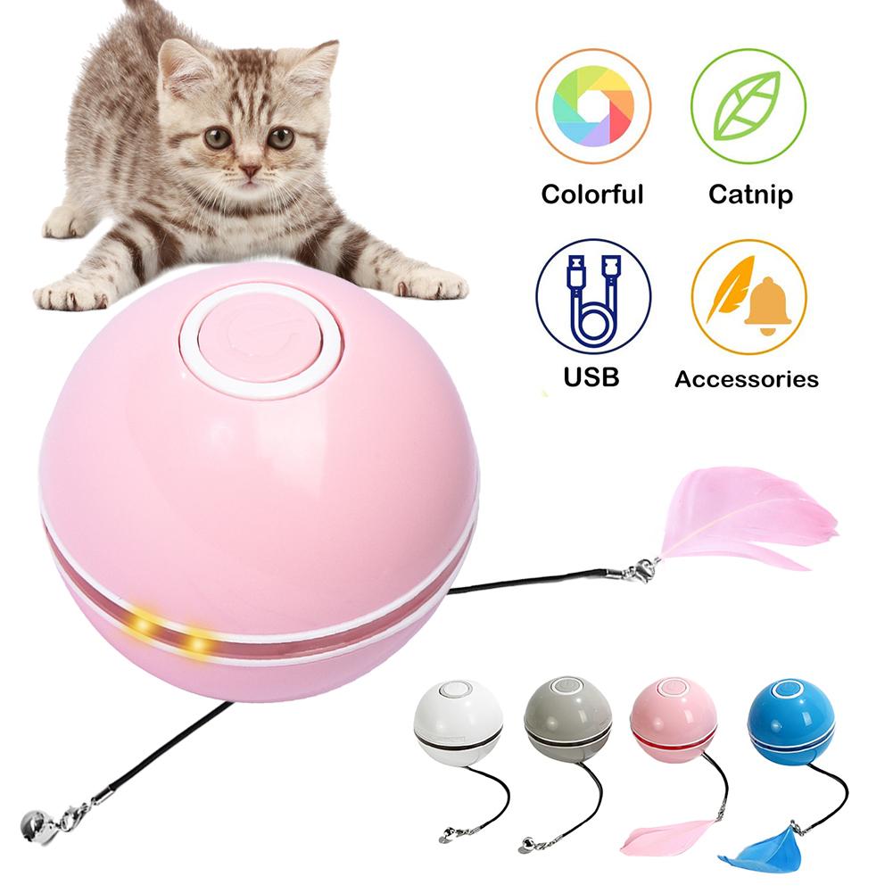 Toys Smart Interactive Cat Toy Colorful LED Self Rotating Ball With Catnip Bell and Feather Toys USB Rechargeable Cat Kitten Ball Toy