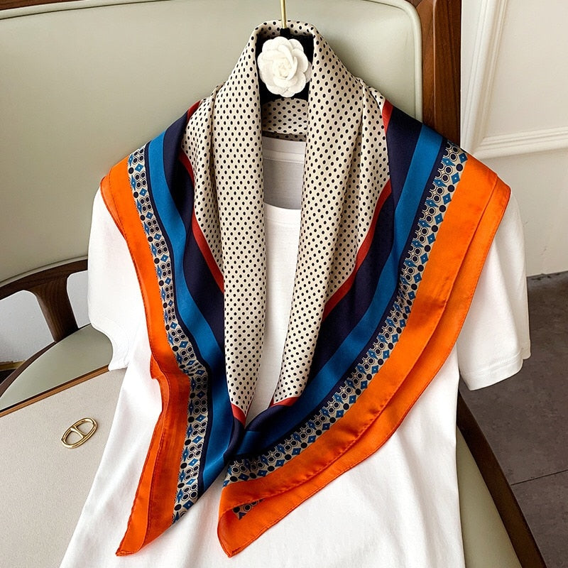 Beauty Fashion Silk Satin Hair Scarf Women Handkerchief Printed Female Square Head Bandana Small Neck muffler hijab lady girl
