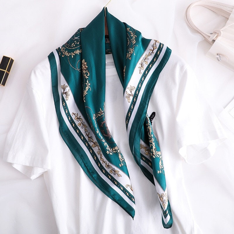 Beauty Fashion Silk Satin Hair Scarf Women Handkerchief Printed Female Square Head Bandana Small Neck muffler hijab lady girl