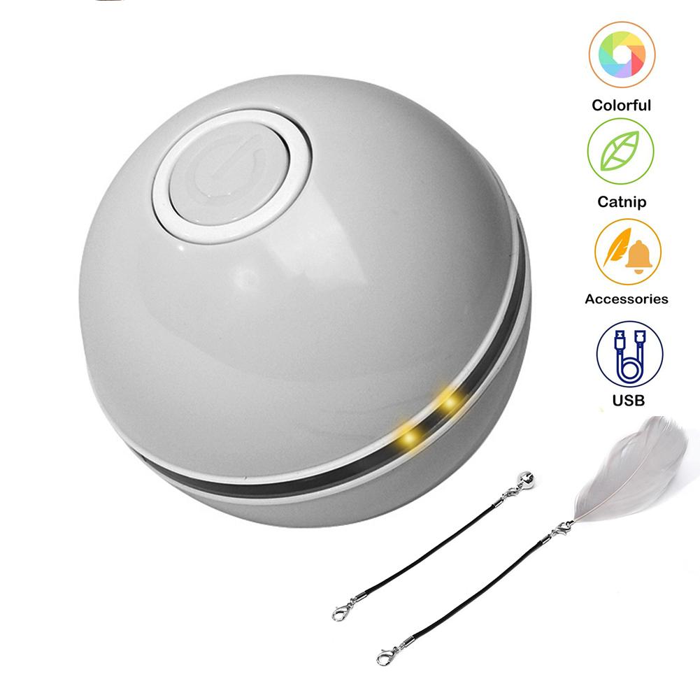 Toys Smart Interactive Cat Toy Colorful LED Self Rotating Ball With Catnip Bell and Feather Toys USB Rechargeable Cat Kitten Ball Toy
