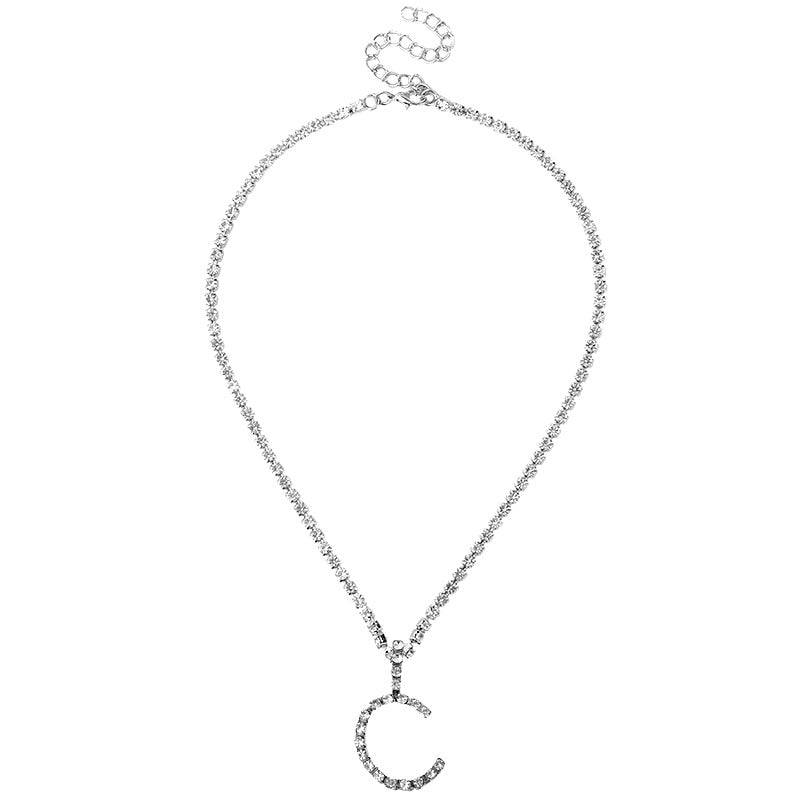 Jewelry Caraquet Ice out A-Z Letter Initial Pendant Necklace Silver Color Tennis Chain Choker Necklace Female Fashion Statement Jewelry