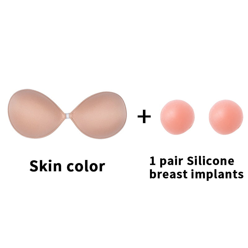 Woman's Clothes Invisible Push Up Bra Self-Adhesive Silicone Seamless Front Closure Sticky Backless Strapless Bra