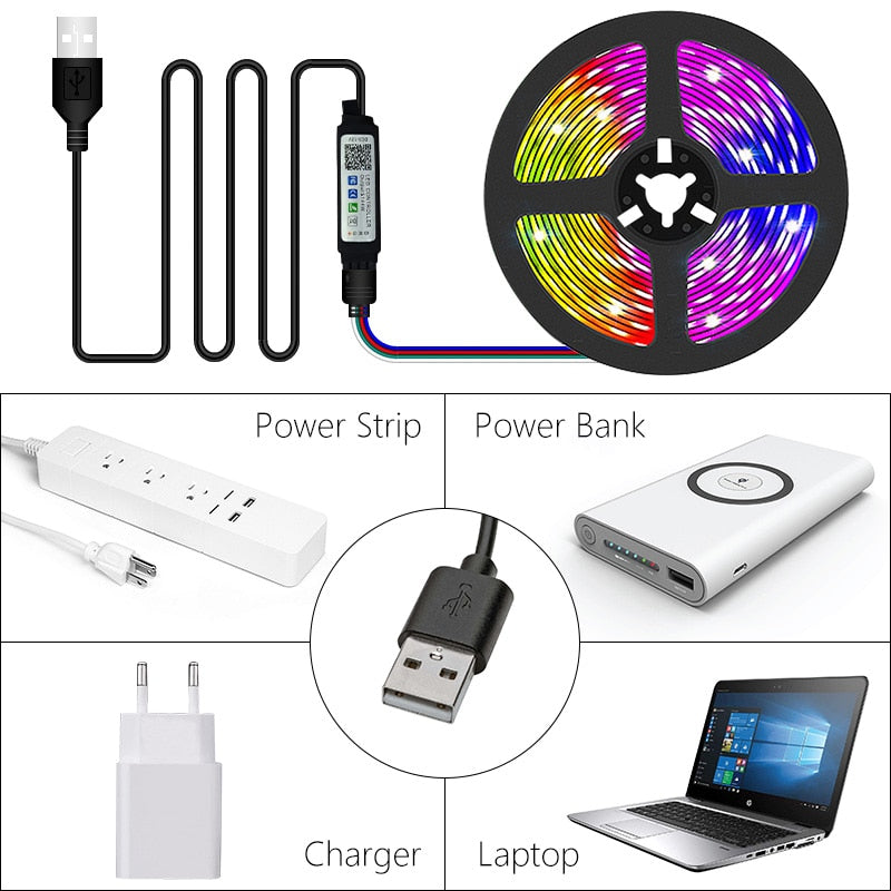Electronics 5V USB WIFI Bluetooth 1M-30M 5050 USB Led Strips Light Waterproof RGB Led Diode Ribbon Lamp For Decoration Bedroom TV BackLight