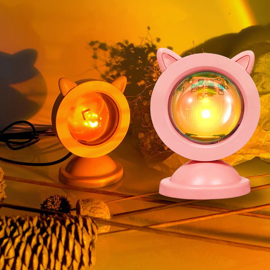 Decorative Sunset Projection Lamp Sunset Light RGB Mini Cat Ears Sunset Light Atmosphere Light Night Light Living Room Bedroom Projection