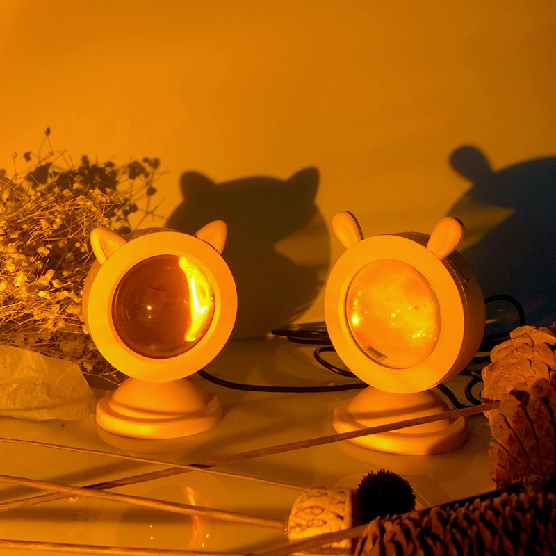 Decorative Sunset Projection Lamp Sunset Light RGB Mini Cat Ears Sunset Light Atmosphere Light Night Light Living Room Bedroom Projection