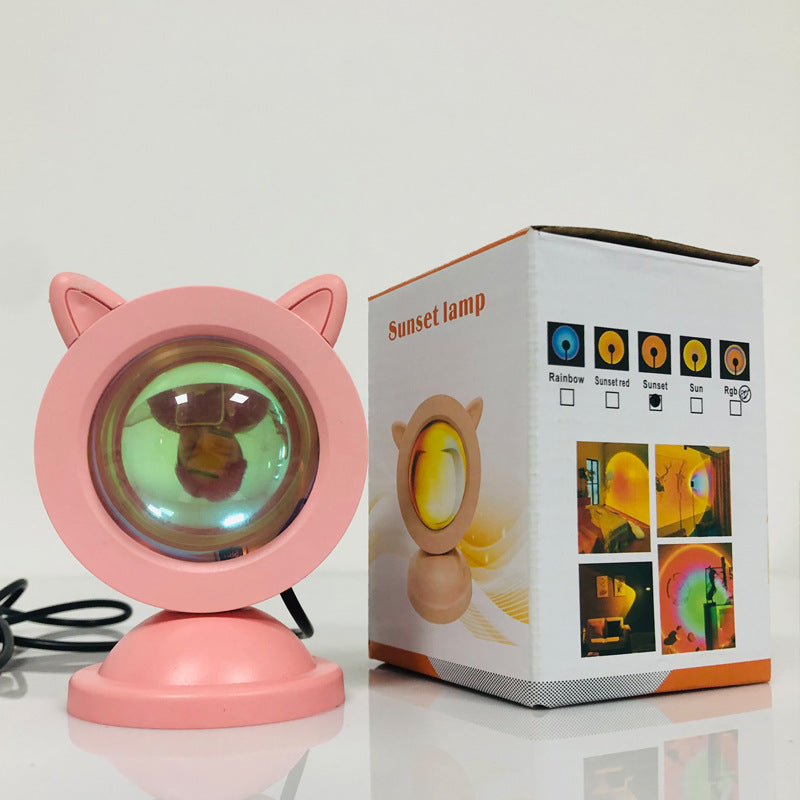 Decorative Sunset Projection Lamp Sunset Light RGB Mini Cat Ears Sunset Light Atmosphere Light Night Light Living Room Bedroom Projection