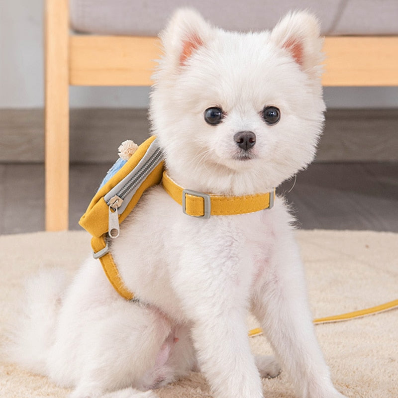 Pets Cute Dog Cat Harness with backpack Medium small Dog Lead Walking Running training Leashes Dogs Chest Strap star pattern Vest