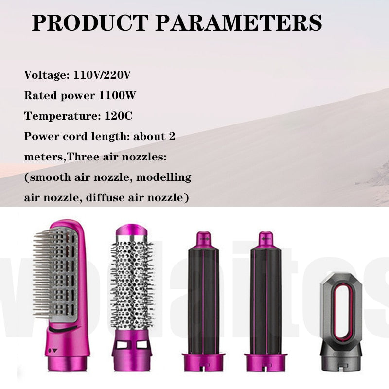 Beauty Hair Dryer 5 and 1  Hot Comb Set Wet and Dry Professional Curling Iron Hair Straightener Styling Tool Hair Dryer Household