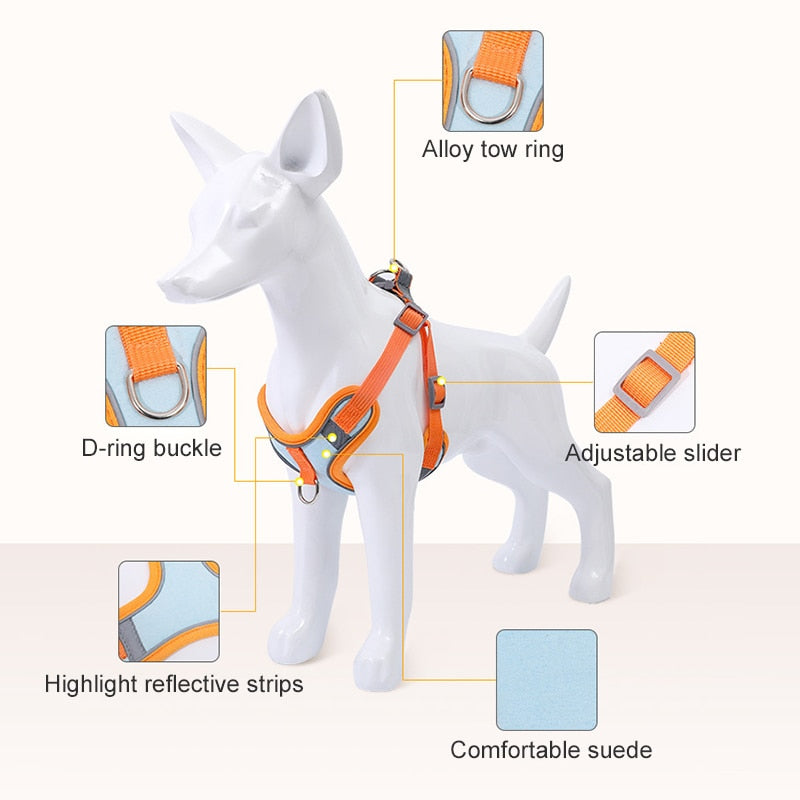 Pets Dog Harness for Small Dogs Cats Reflective Pet Chest Vest Leash Adjustable Breathable Pet Harness And Leash Set Dog Accessories