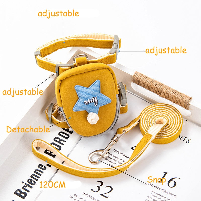 Pets Cute Dog Cat Harness with backpack Medium small Dog Lead Walking Running training Leashes Dogs Chest Strap star pattern Vest