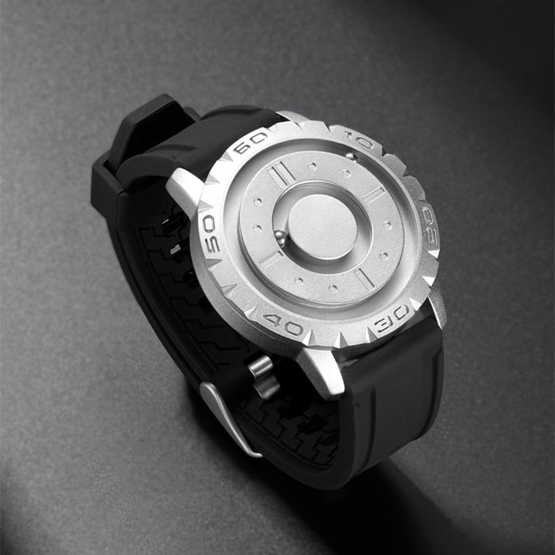 Mens Watches Eutour Original Iron Ball Magnetic Pointer Concept Quartz Unusual Men's Watch Fashion Rubber Strap