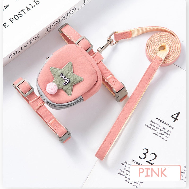 Pets Cute Dog Cat Harness with backpack Medium small Dog Lead Walking Running training Leashes Dogs Chest Strap star pattern Vest