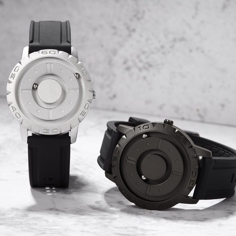 Mens Watches Eutour Original Iron Ball Magnetic Pointer Concept Quartz Unusual Men's Watch Fashion Rubber Strap
