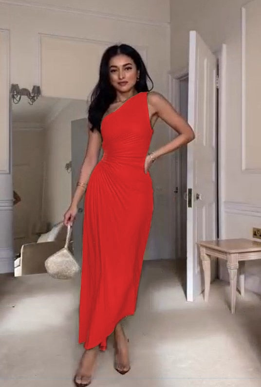 Woman's clothing One Shoulder Pleated Maxi Dress