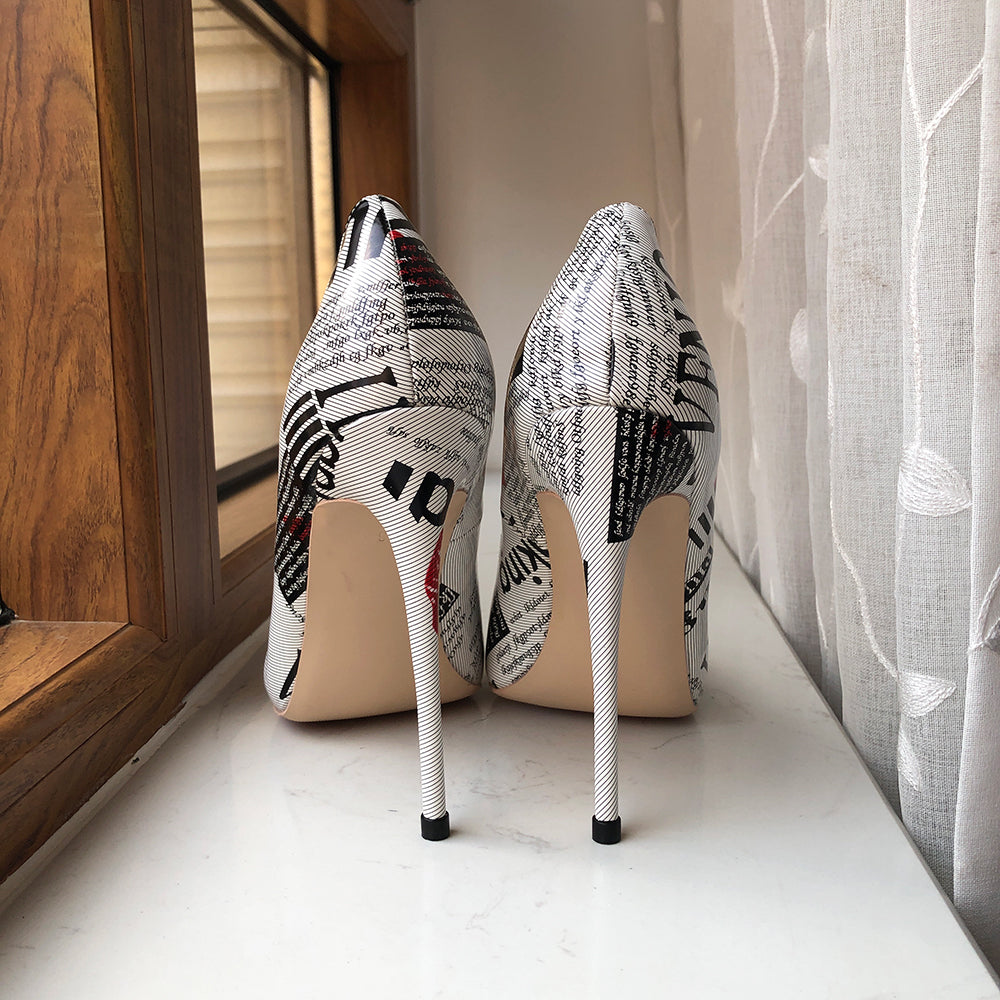 Woman's shoes Graphic Print White Pointy Toe High Heel Shoes