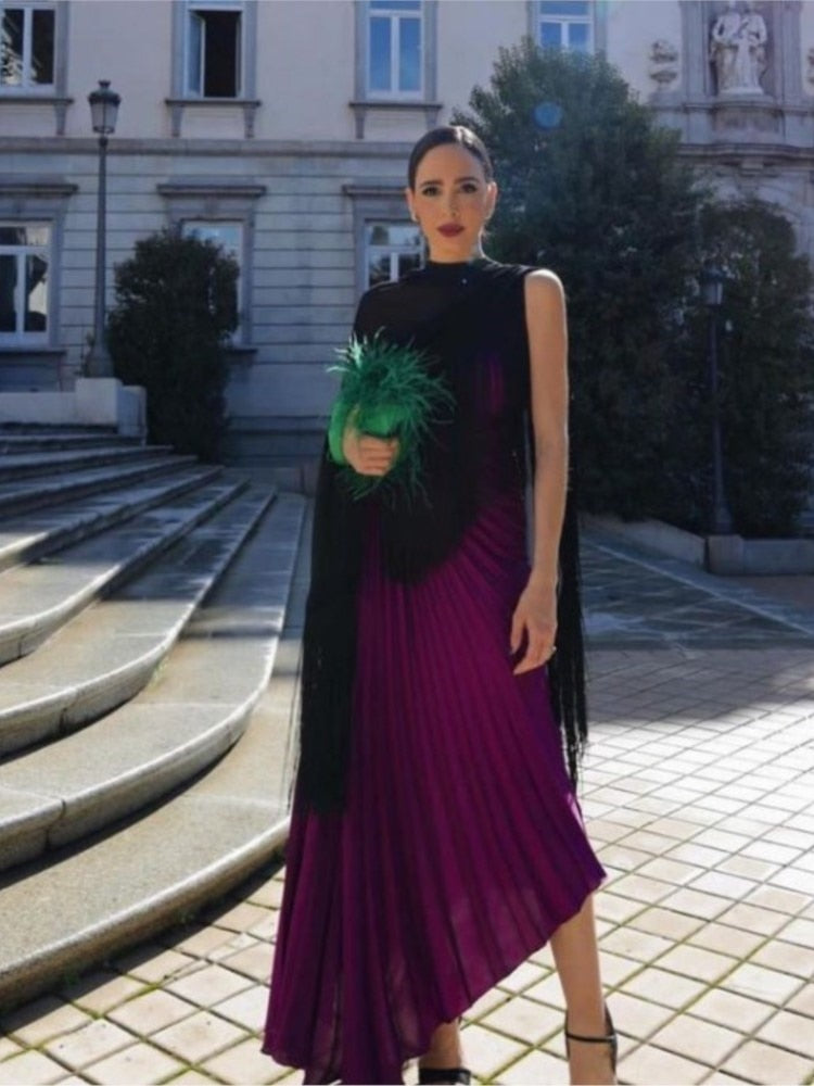 Woman's clothing One Shoulder Pleated Maxi Dress