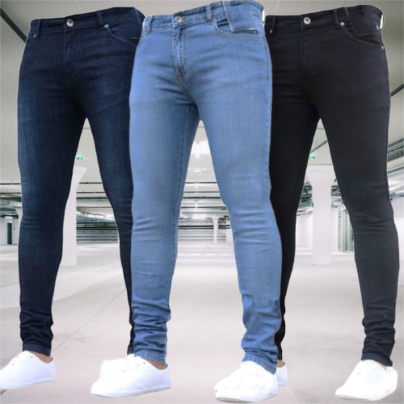 Mens Clothing Pants Retro Washing Zipper Stretch Jeans