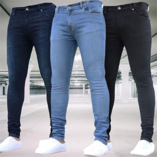 Mens Clothing Pants Retro Washing Zipper Stretch Jeans