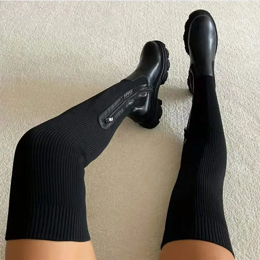 Woman's Shoes Thigh High Stretch Knit Boots