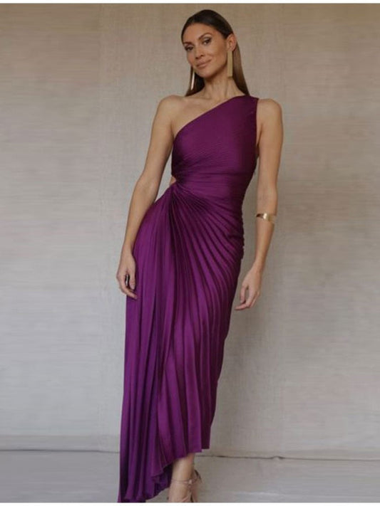Woman's clothing One Shoulder Pleated Maxi Dress