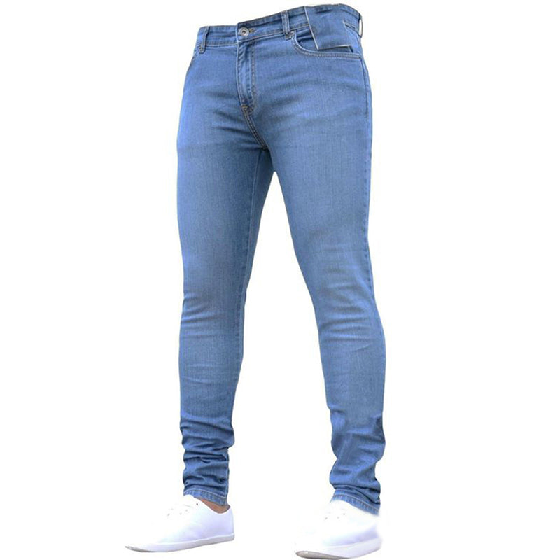 Mens Clothing Pants Retro Washing Zipper Stretch Jeans