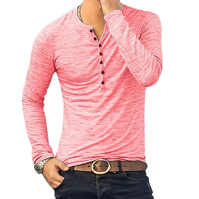 Men's clothing Tee Shirt V-Neck Long Sleeve