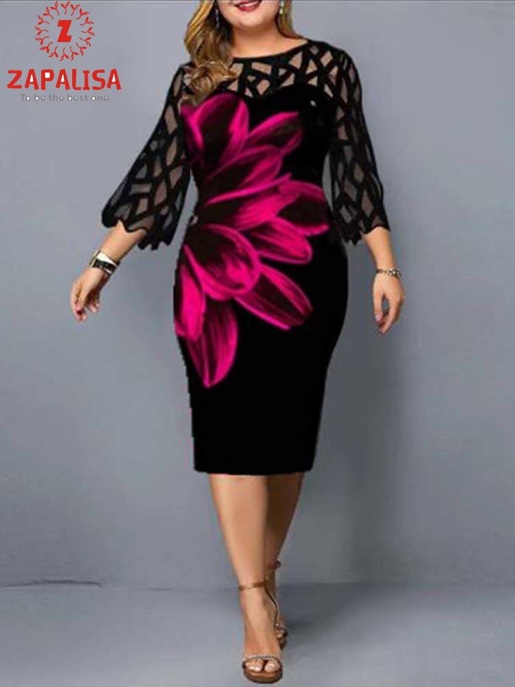 Woman's clothing Plus Size Elegant Print Pencil Dress
